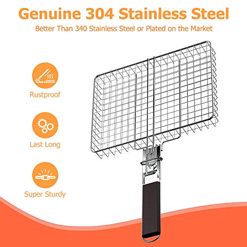 ORDORA Portable Grill Basket, Rustproof 304 Stainless Steel Grill Accessories, Fish Grilling Basket for Outdoor Grill, Heavy Duty Vegetable Grill Baskets, BBQ Barbecue Tool for Steak, Shrimp, Chops