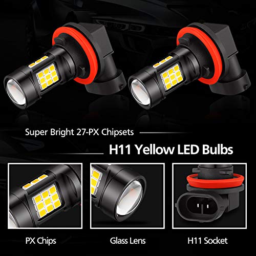 image for isinlive 2400 Lumens H11/H8/H9 Yellow LED Fog Light, 360° Beam Angle 