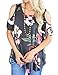 Nlife Women Short Sleeve Cold Shoulder Floral Printed Blouse Casual Tops T Shirt
