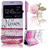 Vandot 3 Set Window View Smart Pink Leather Case for Samsung Galaxy Grand Prime G5308W G530FZ G530 PU Wallet Magnetic Case Cover Handbag Flip Cover Holster Hole Shell Stand Thin Cover - Never Stop