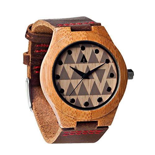 UPC 702730840931, Treehut Men&#39;s Wooden Bamboo Watch with Genuine Leather Strap Quartz Analog wi...