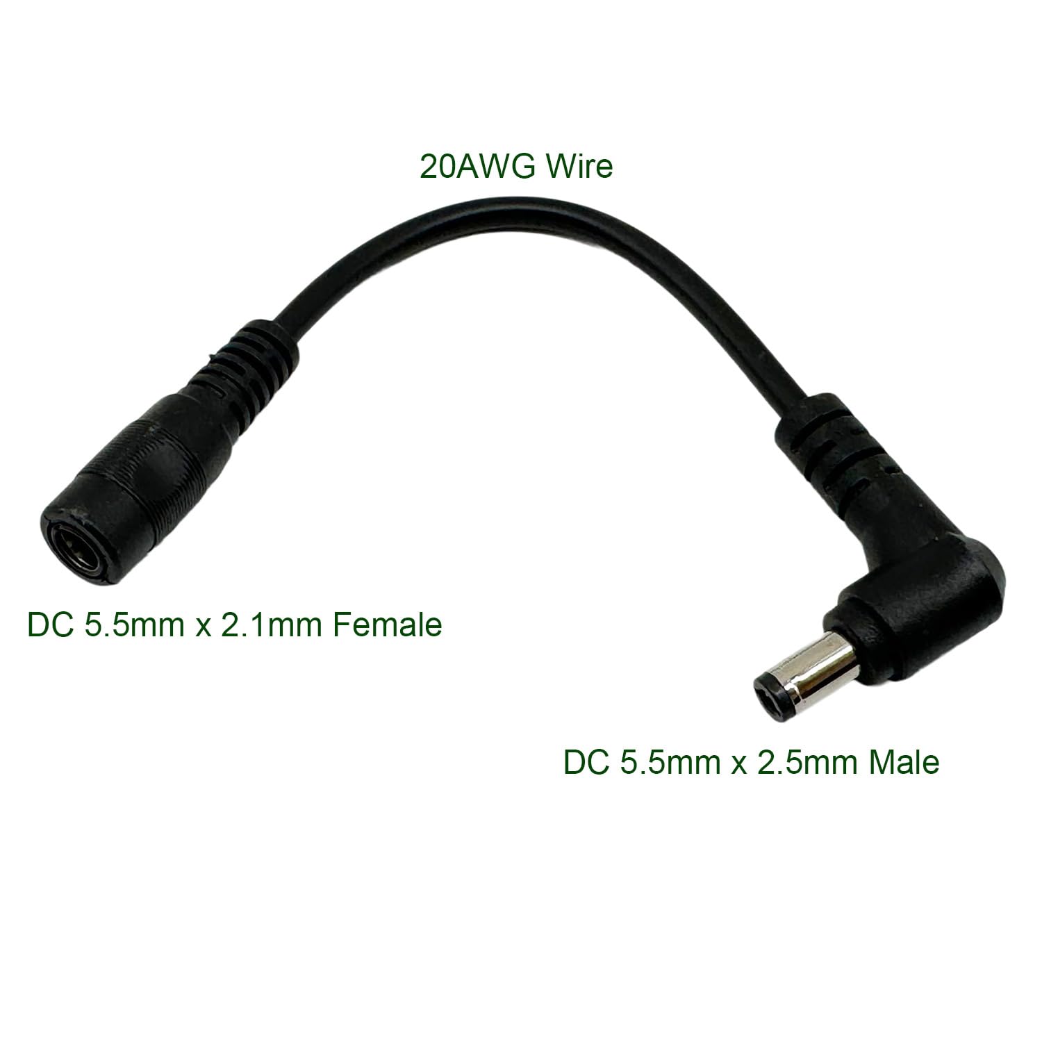 UpperFu 2pcs DC Power Plug 5.5mm x 2.5mm Male Right Angle to 5.5mm x 2.1mm Female Adapter Extension Cable for CCTV Security Monitor Camera Surveillance LED Strip