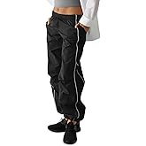 Yousify Womens Baggy Parachute Pants Wide Leg Elastic Waisted Contrast Track Pants Y2K Hiking Jogger Sweatpants with Pockets