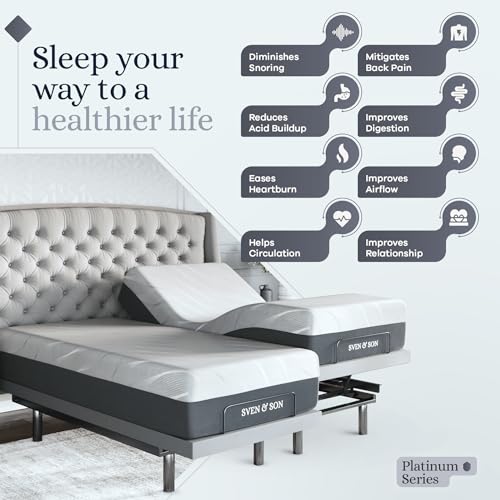 Sven & Son Platinum Series Adjustable Bed Base + 14 inch Luxury Hybrid Spring Mattress (Medium