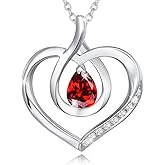 AGVANA Valentines Day Gifts Heart Birthstone Necklace for Women Sterling Silver Genuine or Created Gemstone Forever Love Pendant Necklace Fine Jewelry Anniversary Birthday Gifts for Women Mom Wife