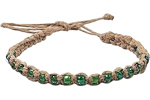 BlueRica Hemp Anklet with Glass Beads, One Size, Hemp, No Gemstone