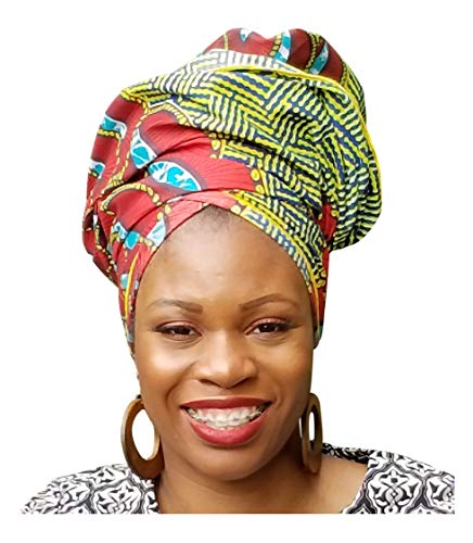 Red, Blue and Gold African Print Head Wrap