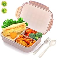 Bento Lunch Box for Kids & Adults, SIPU Leakproof and Shockproof Lunch Containers with Extra 2 silicone Seals, Microwave/Dishwasher Safe, BPA-Free and Food-Safe, Made from Wheat Fiber (Brown)