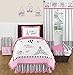 Pink, Black and White Stripe Paris 4 Piece Childrens and Kids Girl Twin French Eiffel Tower Bedding Set Collection