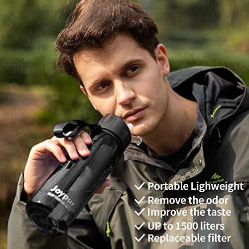 joypur Portable Water Bottle with Filter, Camping Filter Water Bottle for Travel Hiking Backpacking, 0.01 Micron Water Purifier Bottle Straw, Emergency Water Filter Bottle 24 Oz Leakproof