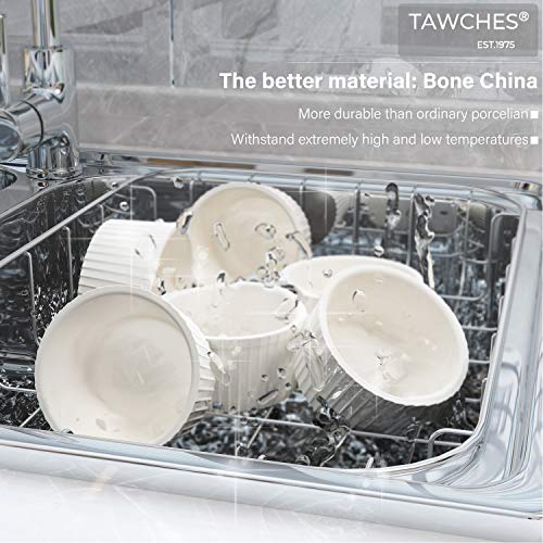 Bone China Ramekins for Baking, 6 oz set of 4 White Custard Cups Creme Brulee Dishes for Cooking and Serving, Safer and Healthier Dessert Bowls TAWCHES TS001(6oz 4pcs) - Thumbnail 2