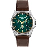 Geoffrey Beene Mens Watch with Genuine Diamond Accent - Elegant Leather Strap Quartz Movement Analog Watch for Men, Gift for Men, Formal or Business Casual Minimalist Decorative Subdials Wrist Watches 42mm
