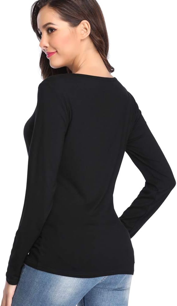 fuinloth Women’s Basic Long Sleeve T Shirts, Crewneck Slim Fit Spandex Tops, Plain Layer Underscrub Tees: Clothing