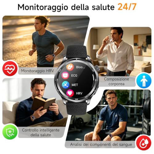 2026 New AI-GPT Men's Smartwatch with ECG/HRV/BMI/SOS Button,iOS Android | 24H Blood Pressure/Temperature/SPO2/Heart Rate Monitor/Sleep, 1.43 Inch AMOLED Healthy Fitness Watch with Phone