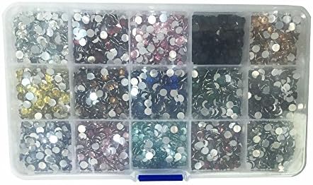 Vanka 3000pcs 2mm/3mm/4mm/5mm Flatback Clear Crystal Rhinestones 15colors with 15 slots Plastic Adjustable Jewelry Storage Box for DIY Nail Art Manicure, Bags, Garment, Shoes, Cell Phone (4mm)