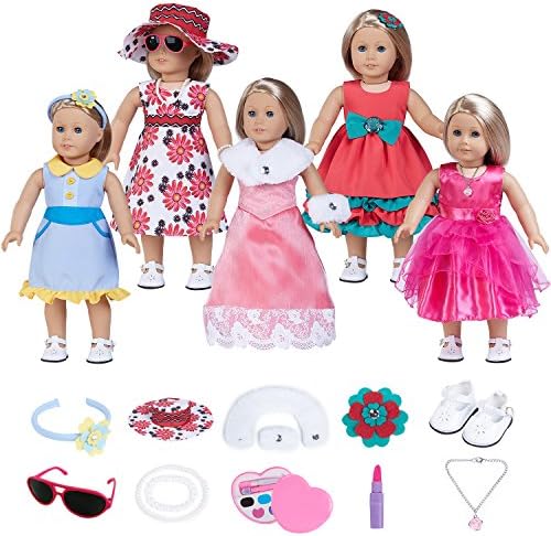 18 Inch Doll Clothes (5 Complete Set for 18 Inch Doll's Closet,along with 12 PC Beautiful Accessories)Fits for American Girl Dolls