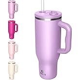 34HD 40 oz Stainless Steel Tumbler - Leakproof Insulated Water Bottle with Handle, Magnetic Lid and Flexible Straw - Iced for 48 Hours – Perfect for Men, Women, Birthday Gift, Purple - Lilac Bloom