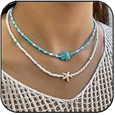 JOOKOCCI Starfish Turtle Necklace For Women - Layered necklace Summer Necklace with Surfer Shell and Turtle Conch Beaded Choker Beach Jewelry for Women