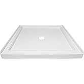 DeerValley 35"L x 35"W Single Threshold Shower Base in White, Square Acrylic Shower Pan with Center Drain Location, Non-slip 
