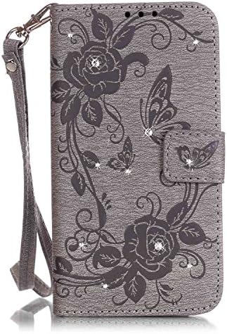 iPhone 7 Wallet Case,QFJ [ Wrist Strap ] Embossed [ Spot drilling ] Premium PU Leather Wallet [ Card Slots ] Flip Stand Case Cover for Apple iPhone 7 (4.7 inch) 2016 (Gray)