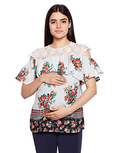Women's Cotton Short Sleeve Maternity Floral Top (White)