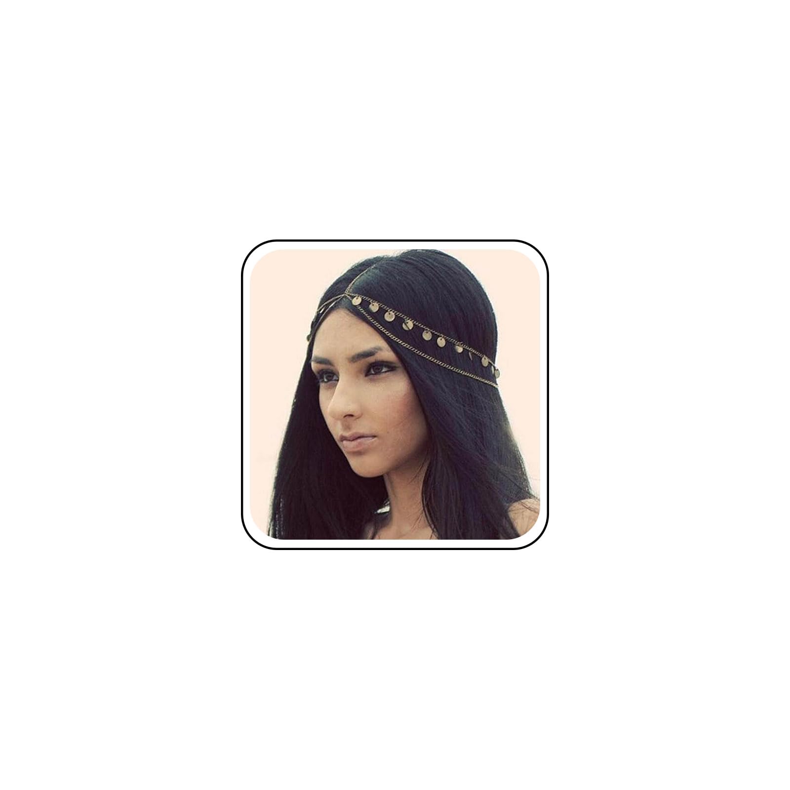 Andelaisi Boho Layered Head Chain Gold Disc Pendant Head Chain Gold Hair chain Gypsy Coin Hairchain Headdress Accessories for Women and Girls