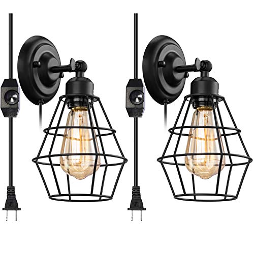 Vintage Plug in Dimmable Wall Sconce 2 Pack, Elibbren Hardwired