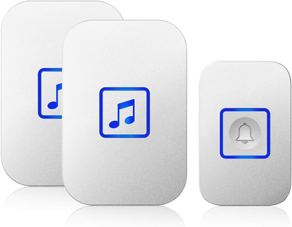Wireless Doorbell, Door Bell Chime Kit with 60 Melodies, 4 Levels of Volumes and LED Flash, Easy Setup for Home and Office(2 Receivers + 1 Button, White)