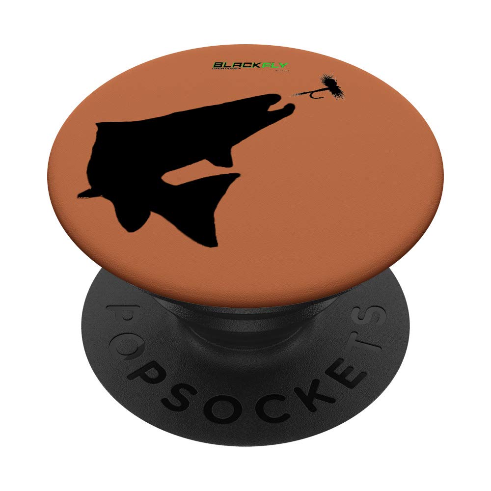 Black Fly Fishing Rising Trout & Dry Flies in Salmon Orange PopSockets Grip and Stand for Phones and Tablets