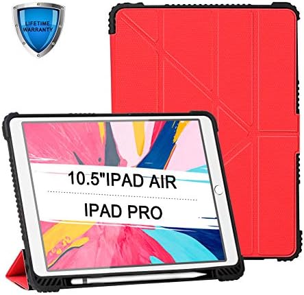 Heavy Duty Screen Protector Full-Body Shockproof Rugged Protective Case with Apple Pencil Holder PC+Silicone Hybrid Sleep Wake Stand Cover for iPad Air 10.5" (3 Gen) 2019 / iPad Pro 10.5" (2017)