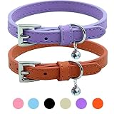 PUPTECK 2 PCS Soft Leather Cat Kitten Collar-Orange, Purple, Black, Khaki, Pink, Blue