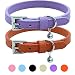 PUPTECK 2 PCS Soft Leather Cat Kitten Collar-Orange, Purple, Black, Khaki, Pink, Blue