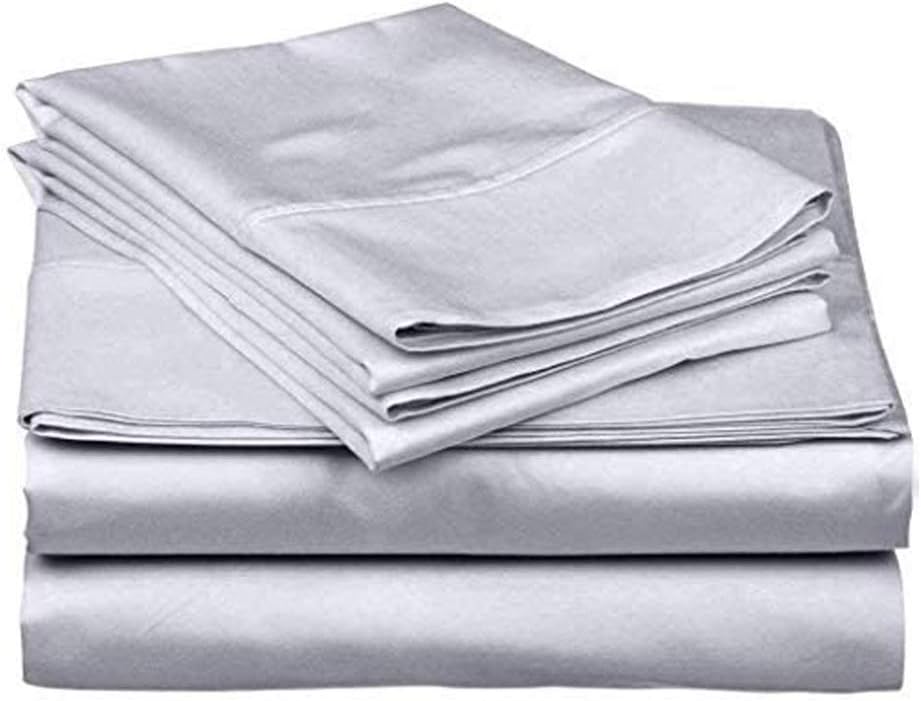 SanCozy 100% Combed Cotton 4 Piece Light Grey Twin Size Sheets Set 400 Thread Count Bed Sheets Set, Fits Upto 17 inch Mattress, Solid Sateen Weave - Luxurious Extra Soft Bedding Collection