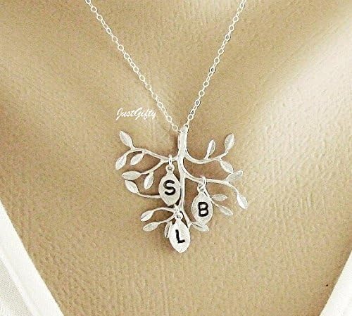 Family Tree Necklace and Initial Leaf Charm Jewelry - Children Letter Necklace - Sister, Grandchildren, Mother's Day Necklace
