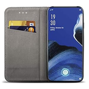 Moozy FO-MA-OP-RENO-2-BK, Cover per Oppo Reno 2, Nero - Custodia a Libro Flip Smart Magnetica con Appoggio e Porta Carte - immagine 3