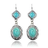 Tagoo Antique Silver and Teardrop Turquoise Combination Earrings