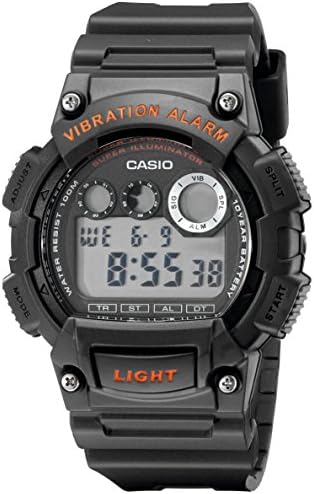 casio men's orange resin strap illuminator lcd watch
