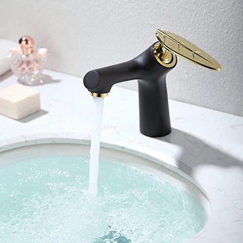 QLINGO Modern Brass Single Handle One Hole Bathroom Vanity Sink Faucet Basin Mixer Tap, Black &amp; Golden