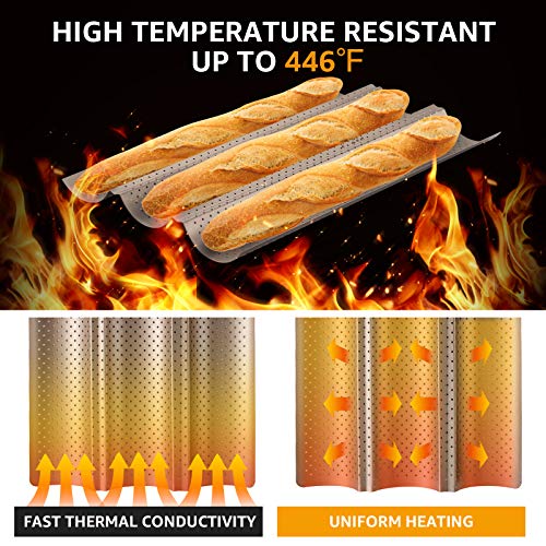COSYLAND Perforated Baguette Pan for French Bread Baking 3 wave Loaf
