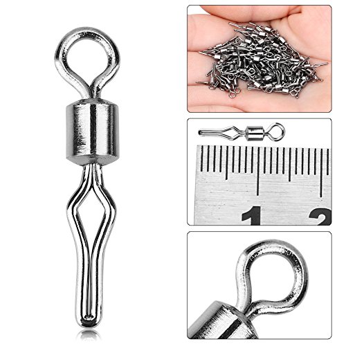 Qiilu 100PCS Rolling Swivels Hook Lure Connectors Angelgerät Angeln Rolling Ball Bearing Barrel Swivel mit Sicherheits… – Bild 3