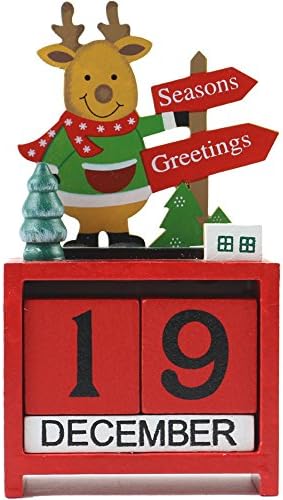 Wooden Advent Calendar Box for Christmas - Santa Claus &amp; Reindeer Cute Holiday Decoration (Red)