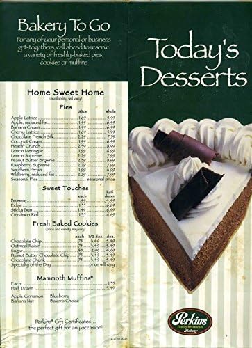 Amazon Com Perkins Restaurant Bakery The Bake Shoppe Menu Pies Cookies Muffins Shakes Everything Else