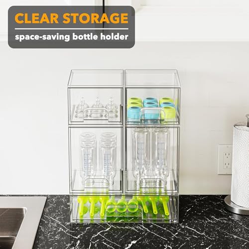 Bestbless Bottle Storage Organizer Baby - Acrylic Bottles Station Organizer Container, Stackable Clear Drawers for Countertop, Vanity, Bathroom, Cabinet, Pantry Organization, 5 Pack, 2S2M1L, 15.4" H