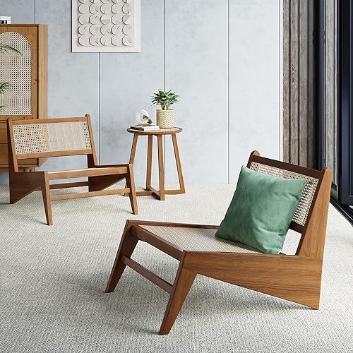 homary Mid Century Modern Chair Japandi Walnut Rattan and Wood Lounge Chairs