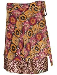 Mogul Women's Vintage Wrap Skirt Reversible Mini Silk Sari Skirts