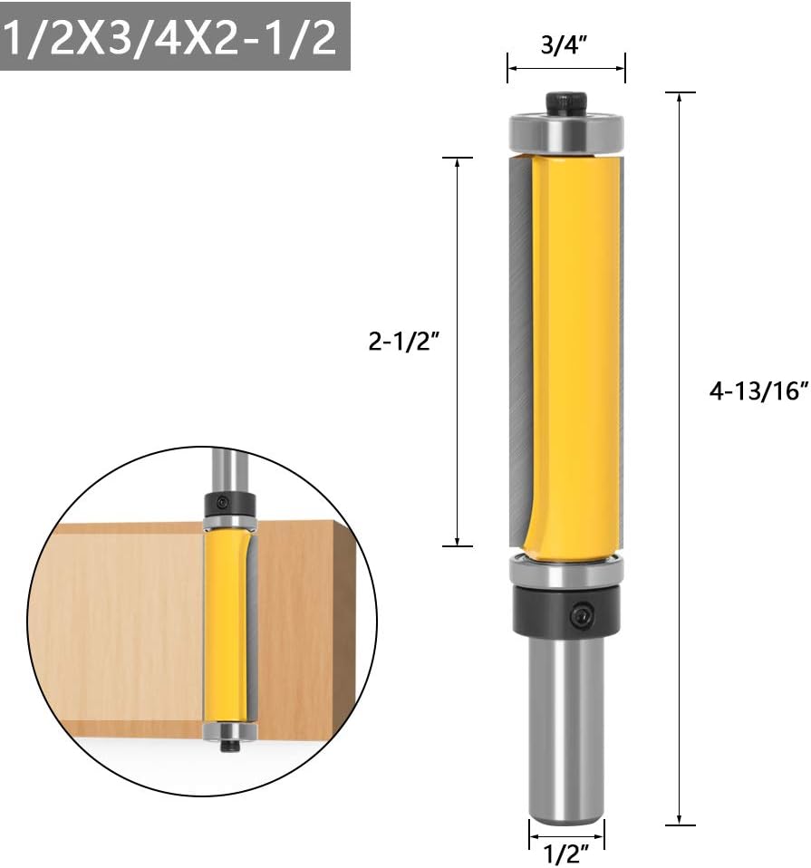 Mesee 1/2 Inch Shank Top and Bottom Bearing Flush Trim Pattern Router Bit Extra Long Template Bearing Trimming Cutter Woodworking Milling Cutting Tool - Image 4