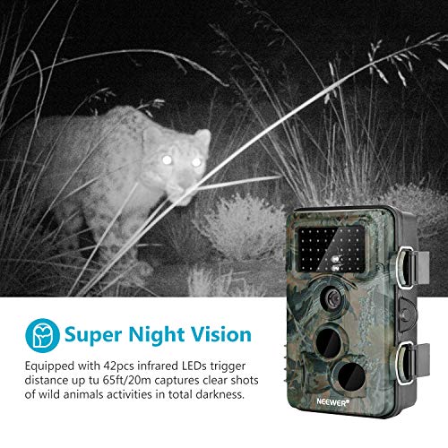 Neewer Trail Game Camera 16MP 1080P HD Digital Waterproof Hunting Scouting Cam 120 Degree Wide Angle Lens with 0.3s Trigger Speed Motion Activated Night Vision for Wildlife Monitoring