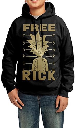 Youth Boys &amp; Girls Rick And Morty FREE RICK Pullover Hoodie Sweatshirt Medium Black