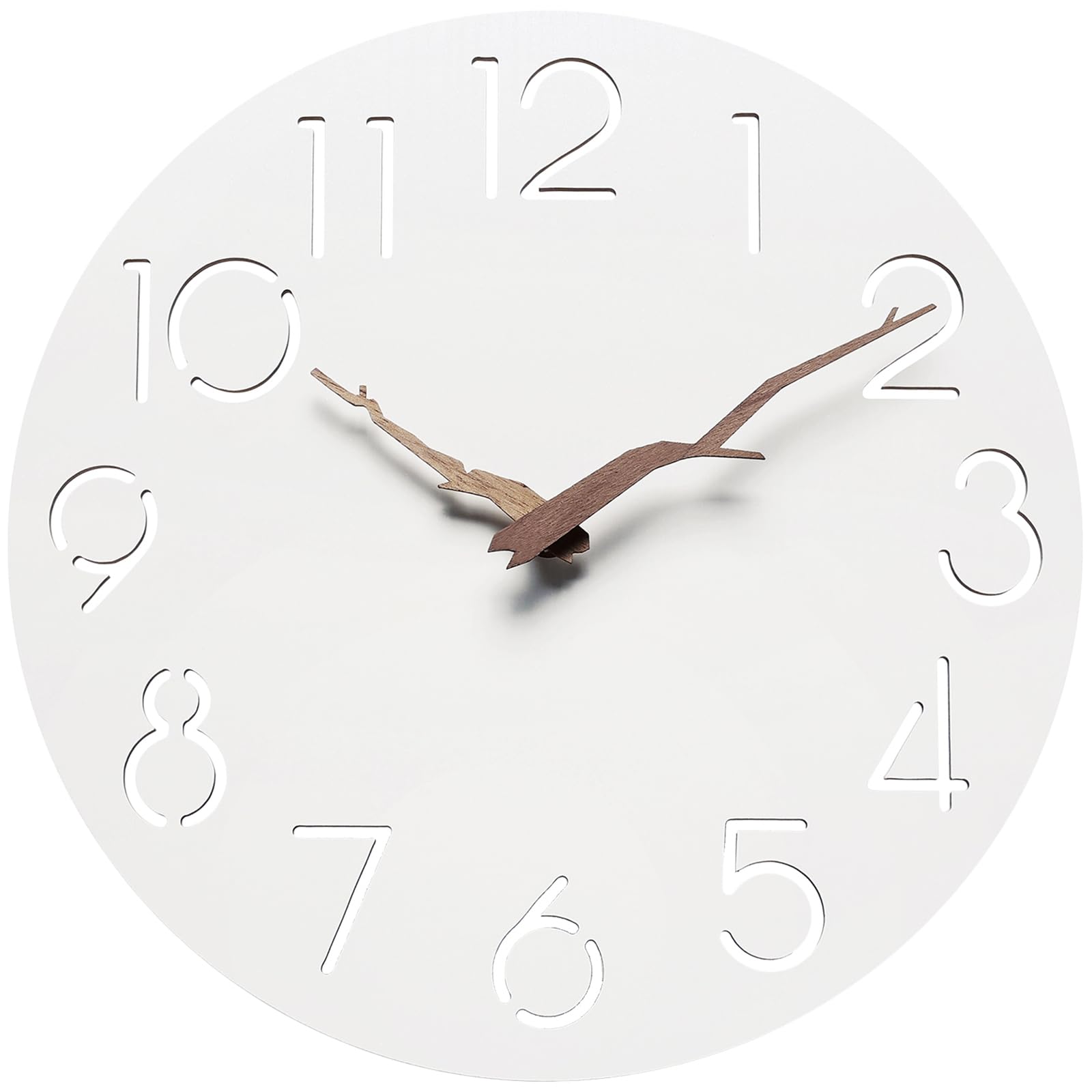 Photo 1 of 12 inch Silent Wall Clock, Non Ticking Battery Operated Large Wall Clock, Exquisite Modern Style Decorative Clock, Cute Cool Big Numbers Wooden Clock for Wall Decor, Easy to Read (White)