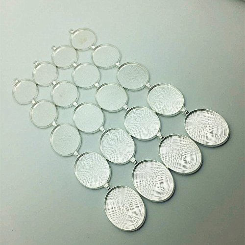 IGOGO 20 PCS Oval Pendant Trays Pendant Blanks Cameo Bezel Cabochon Settings - 30x40 mm Silver Color